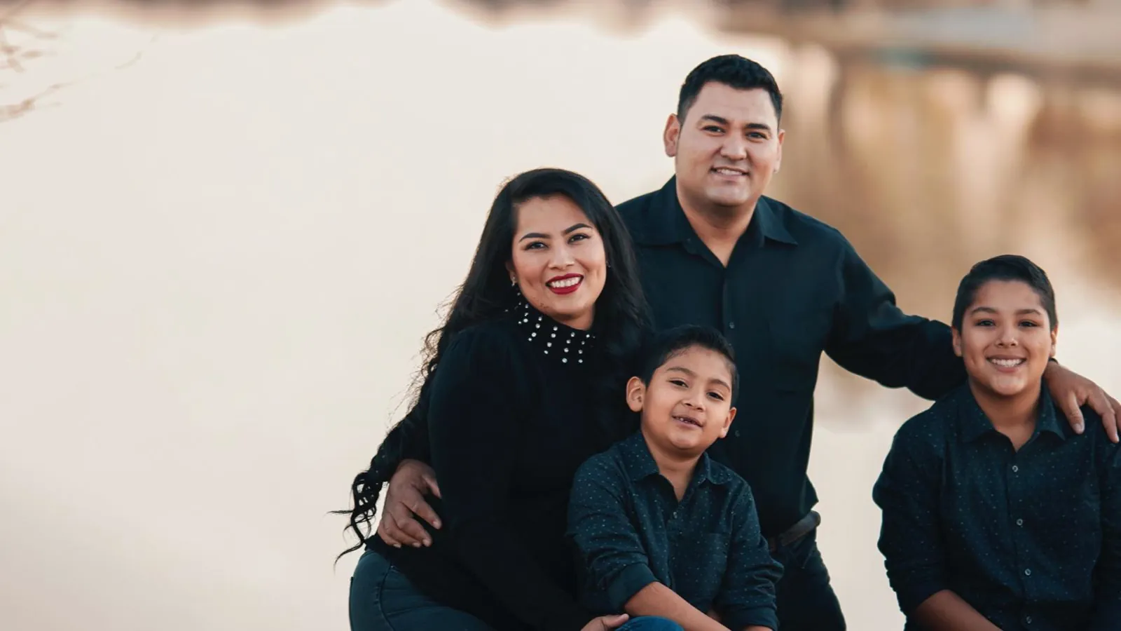 happy family by the lake